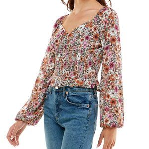 Sold🔴ULTRA FLIRT Juniors' Floral-Print Smocked-Waist Top